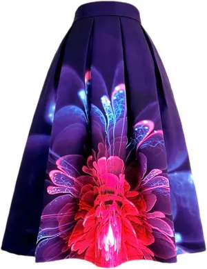 Women Vintage Elegant Purple Floral High Waist Long Midi Pleated Skirt