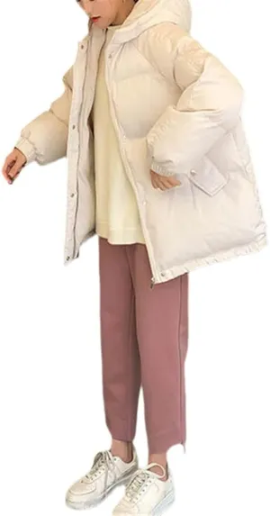 Women Warm Hooded Down Cotton Parkas, Casual Loose Outwear Korean Cotton-Padded Coat
