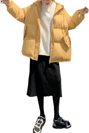 Women Warm Hooded Down Cotton Parkas, Casual Loose Outwear Korean Cotton-Padded Coat