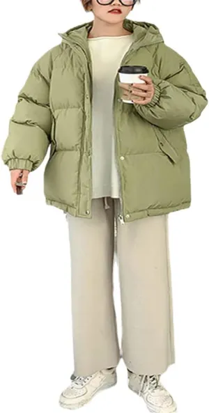 Women Warm Hooded Down Cotton Parkas, Casual Loose Outwear Korean Cotton-Padded Coat