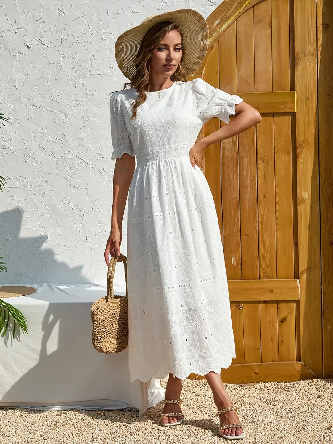 Women's Blue Floral Print Cross V-Neck Maxi Dress, Casual Summer Beach Vacation Dress, Elegant Cocktail Dress for Women