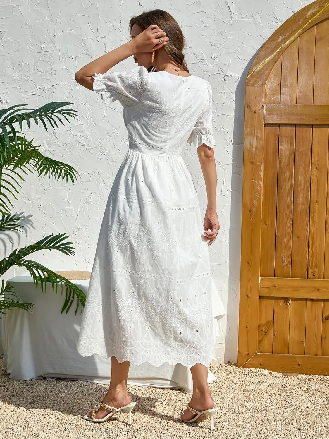 Women's Blue Floral Print Cross V-Neck Maxi Dress, Casual Summer Beach Vacation Dress, Elegant Cocktail Dress for Women