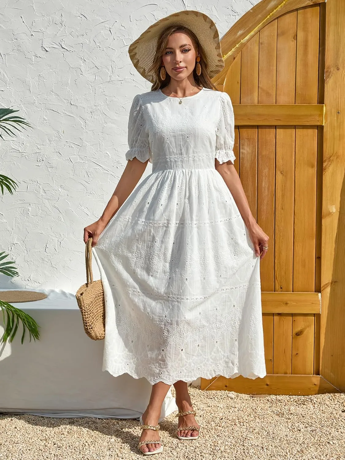Women's Blue Floral Print Cross V-Neck Maxi Dress, Casual Summer Beach Vacation Dress, Elegant Cocktail Dress for Women