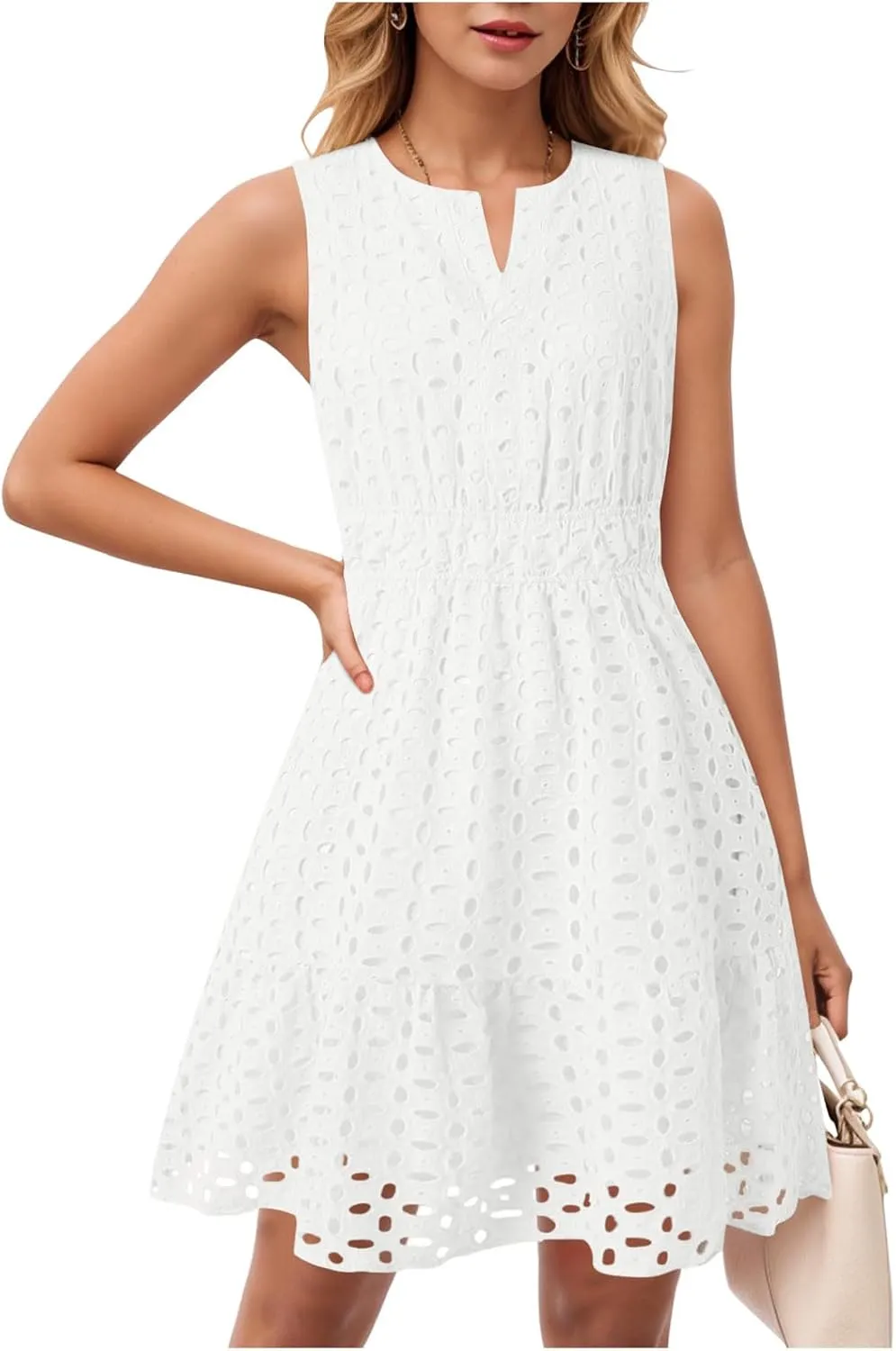 Womens Boho Summer Dresses 2025 Resort V Neck Short Sleeve Hollow Out Lace Ruffle Casual Beach Mini Vacation Dress