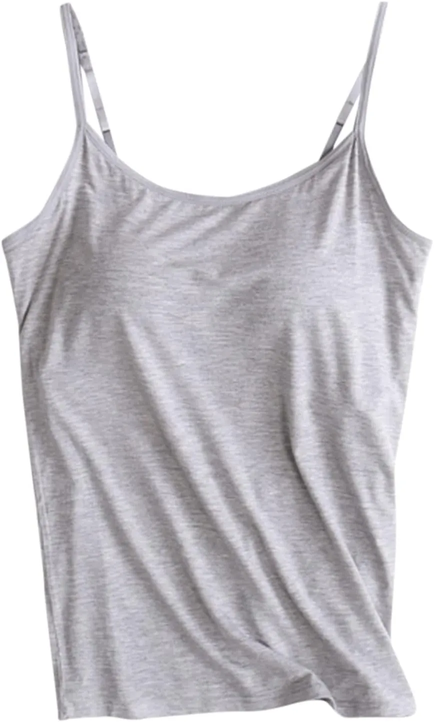 Women's Built-in Bra Tank Tops Adjustable Strap Wireless Camisole Padded Workout Yoga Daily Shelf Bra Undershirts