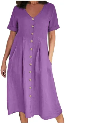 Women's Button Down Shirts Dresses with Pockets Cotton Button Up Blous Dress Casual Casual Short Sleeve Solid Clothes