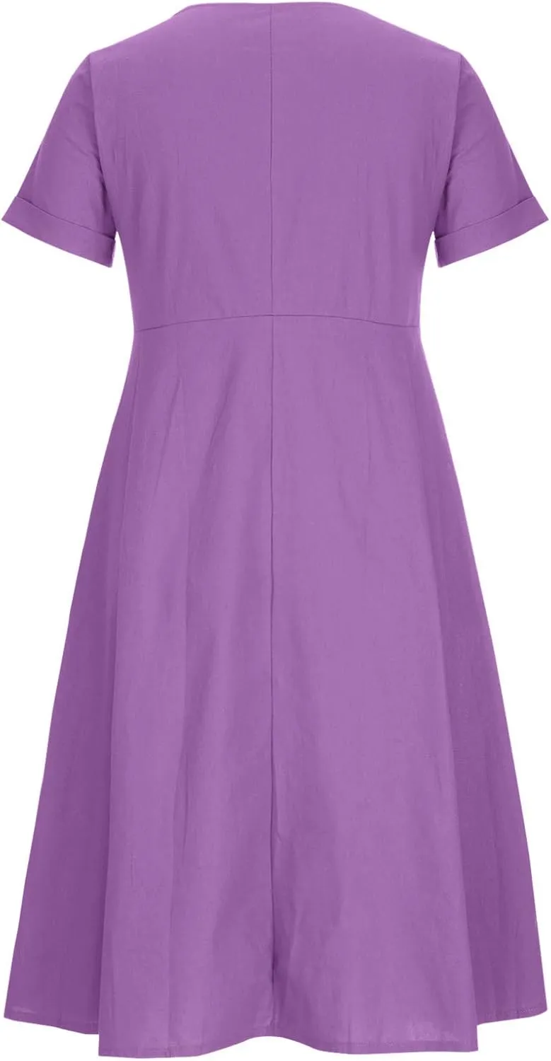 Women's Button Down Shirts Dresses with Pockets Cotton Button Up Blous Dress Casual Casual Short Sleeve Solid Clothes