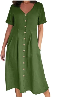 Women's Button Down Shirts Dresses with Pockets Cotton Button Up Blous Dress Casual Casual Short Sleeve Solid Clothes