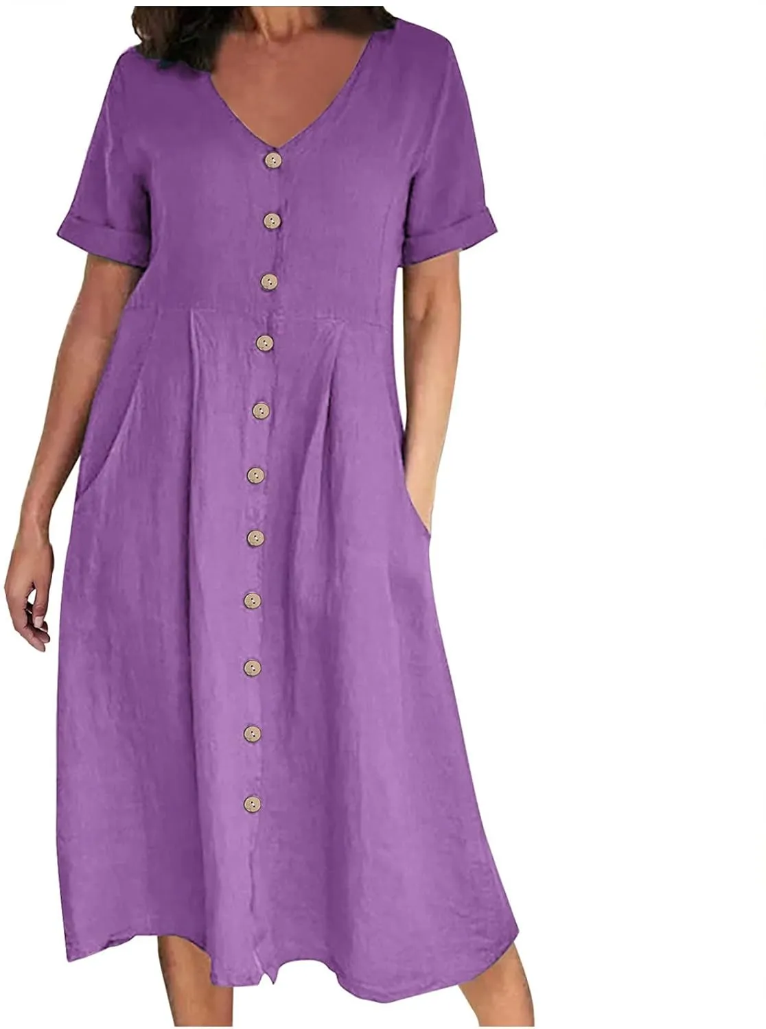 Women's Button Down Shirts Dresses with Pockets Cotton Button Up Blous Dress Casual Casual Short Sleeve Solid Clothes