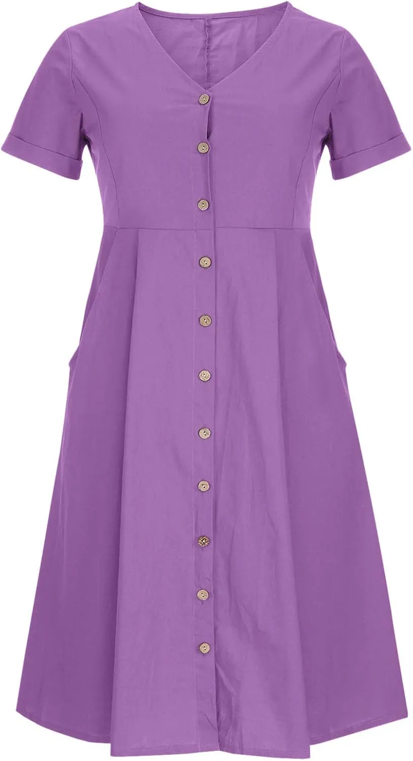 Women's Button Down Shirts Dresses with Pockets Cotton Button Up Blous Dress Casual Casual Short Sleeve Solid Clothes