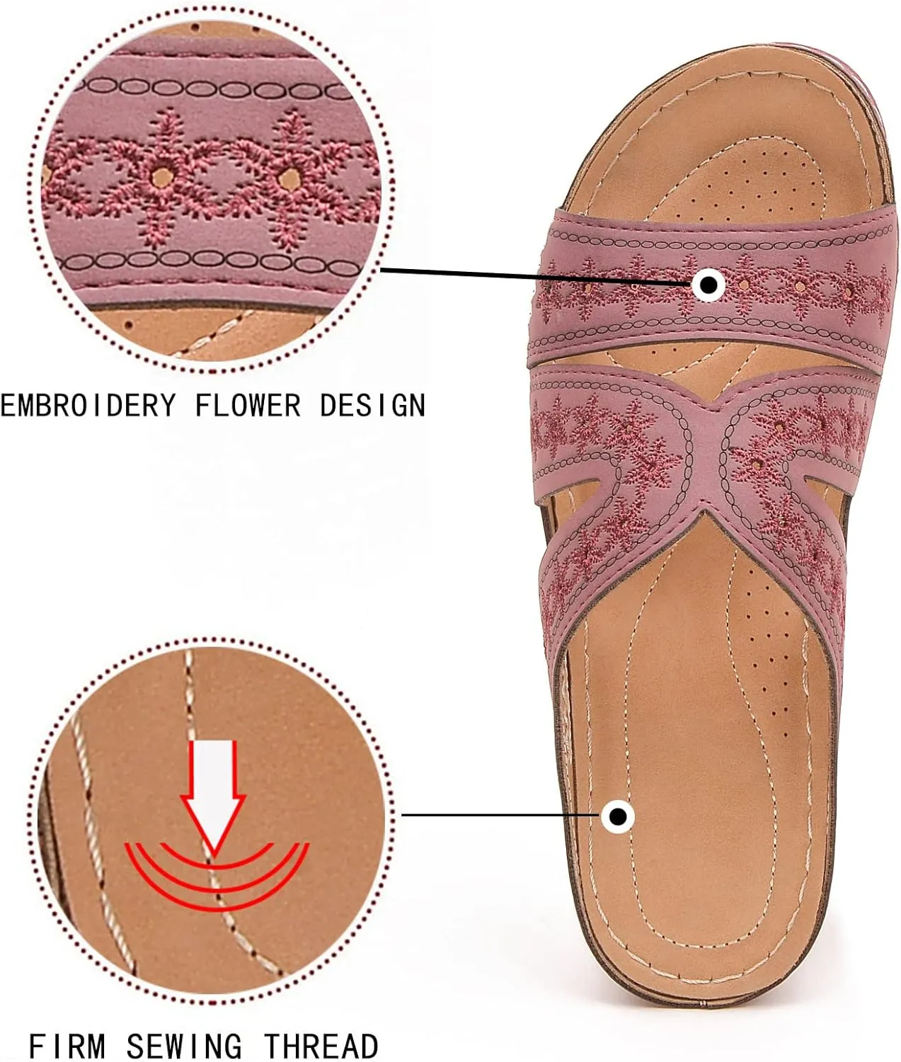 Womens Comfortable Orthopedic Wedge Open Toe Sandals Slip On Wide Width Sandals for Women Arch Support Slides Lightweight Breathable Walking Slippers Hollow Out Slip On Platform Wedge Sandal