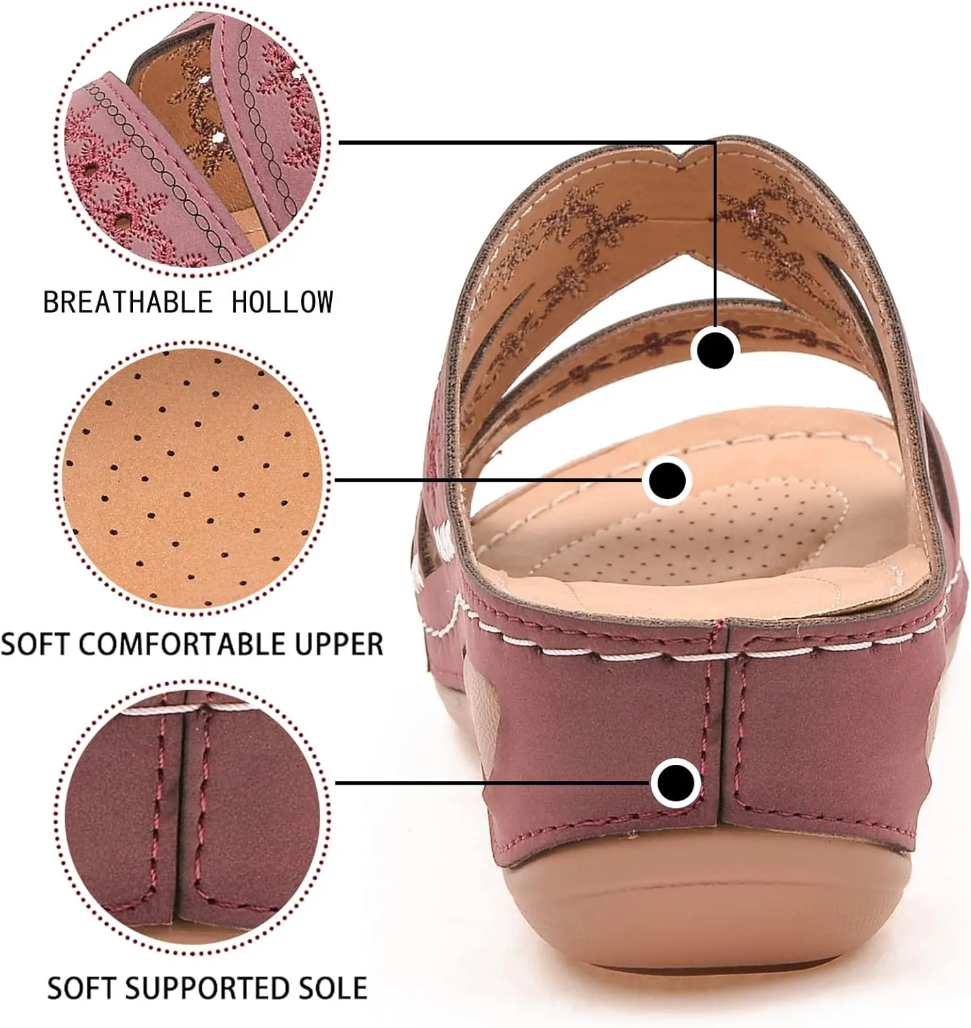 Womens Comfortable Orthopedic Wedge Open Toe Sandals Slip On Wide Width Sandals for Women Arch Support Slides Lightweight Breathable Walking Slippers Hollow Out Slip On Platform Wedge Sandal
