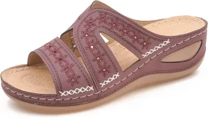 Womens Comfortable Orthopedic Wedge Open Toe Sandals Slip On Wide Width Sandals for Women Arch Support Slides Lightweight Breathable Walking Slippers Hollow Out Slip On Platform Wedge Sandal