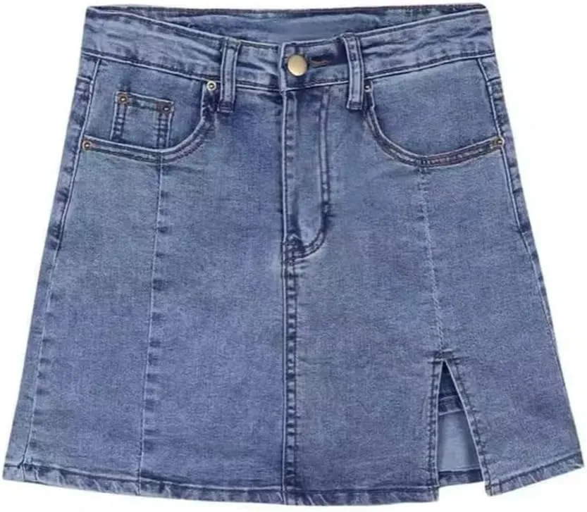 Womens Denim Mini Trendy High Waisted Jean Skirts, Side Slit with Casual Stretch Slim Fit Mini Jean Skirts