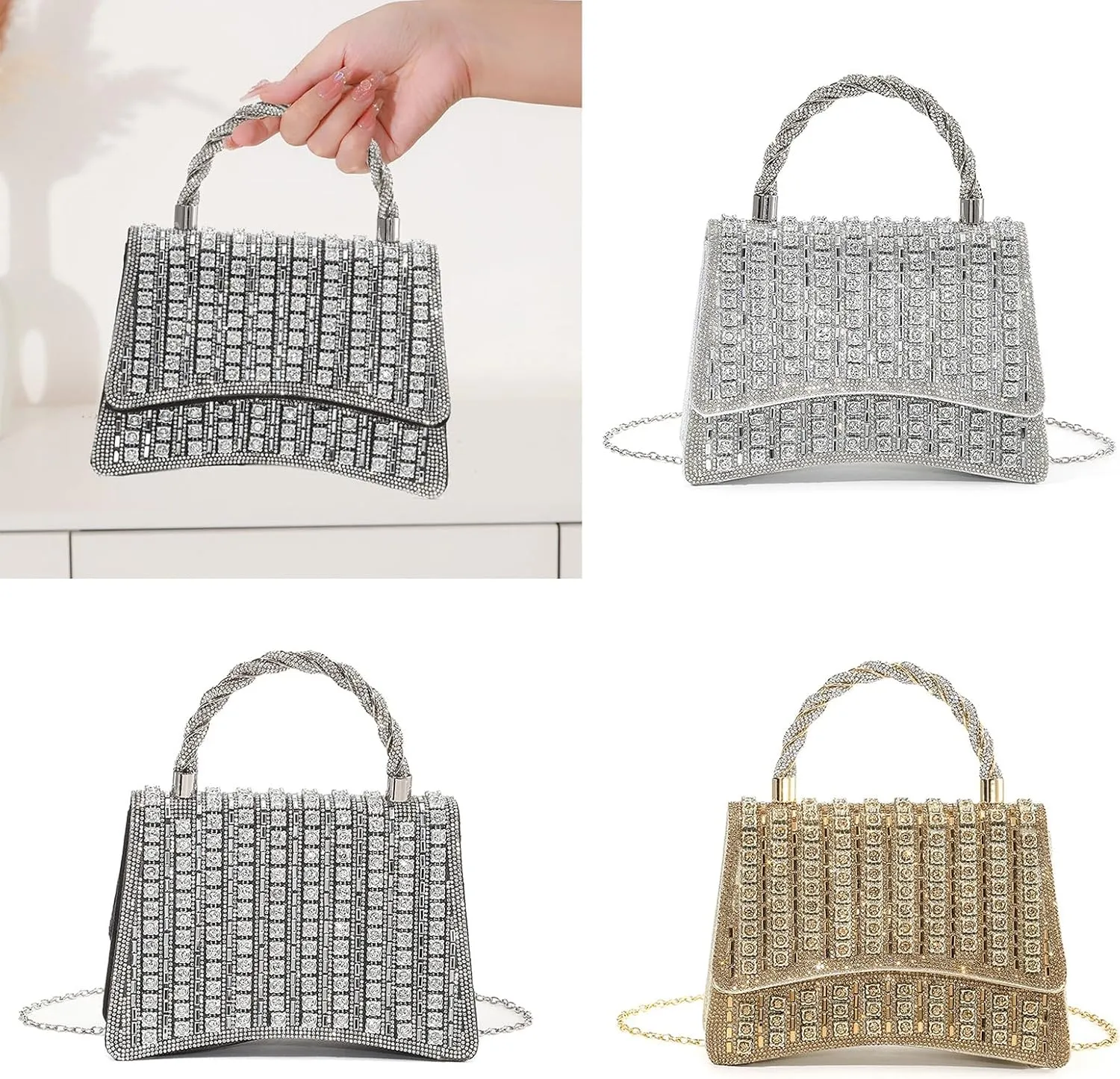 Women's Elegant Evening Clutches Bag with Detailing for Formal Event and Parties Chain Strap Handbag Purse