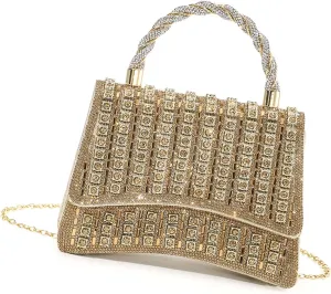 Women's Elegant Evening Clutches Bag with Detailing for Formal Event and Parties Chain Strap Handbag Purse