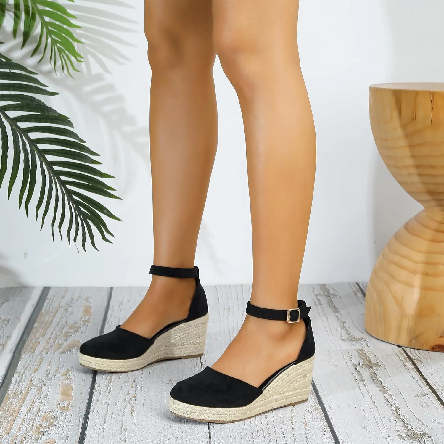 Womens Espadrilles Sandals, Closed Toe Platform for Women Ankle Strap Casual Comfortable Wedge Sandals