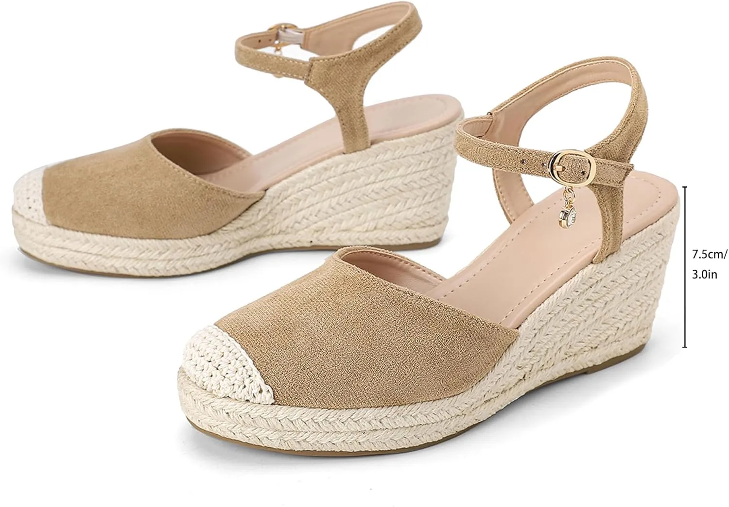 Womens Espadrilles Sandals, Closed Toe Platform for Women Ankle Strap Casual Comfortable Wedge Sandals
