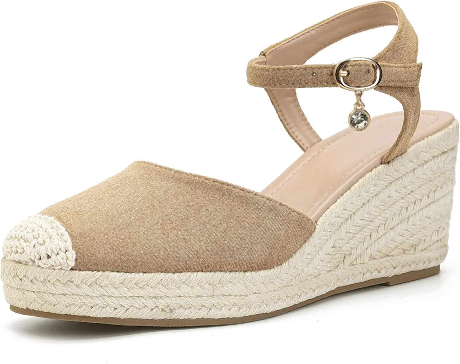 Womens Espadrilles Sandals, Closed Toe Platform for Women Ankle Strap Casual Comfortable Wedge Sandals