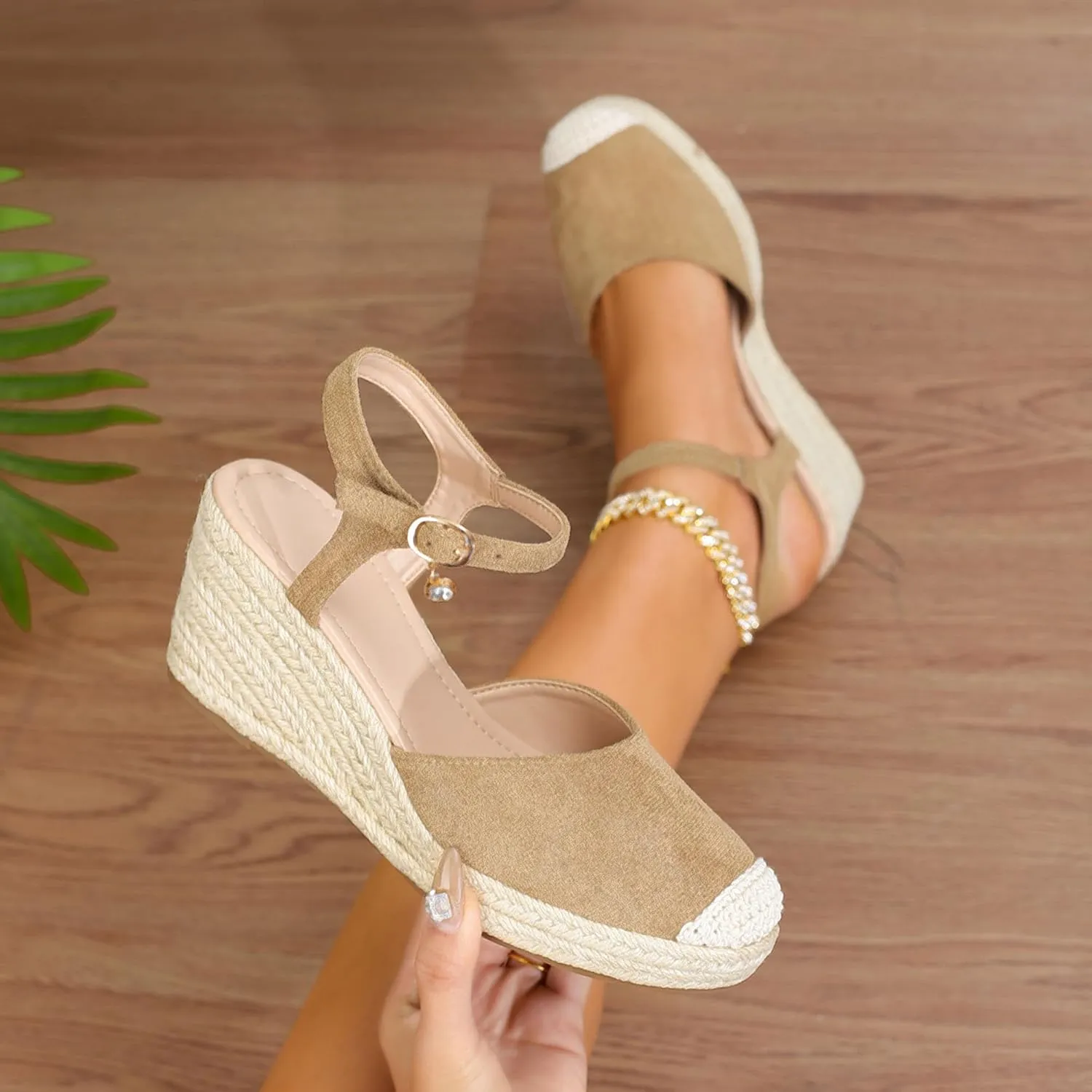 Womens Espadrilles Sandals, Closed Toe Platform for Women Ankle Strap Casual Comfortable Wedge Sandals