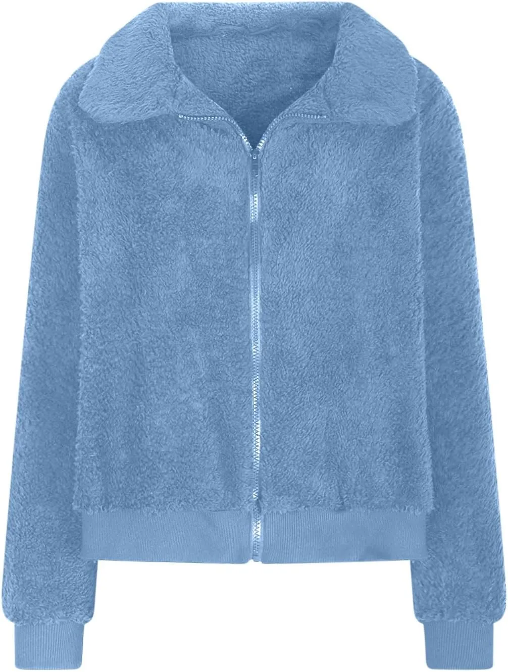 Women's Fashion Winter Warm Plush Coats Fleece Zipper Jackets Sweater Solid Color Long Sleeve Outerwear