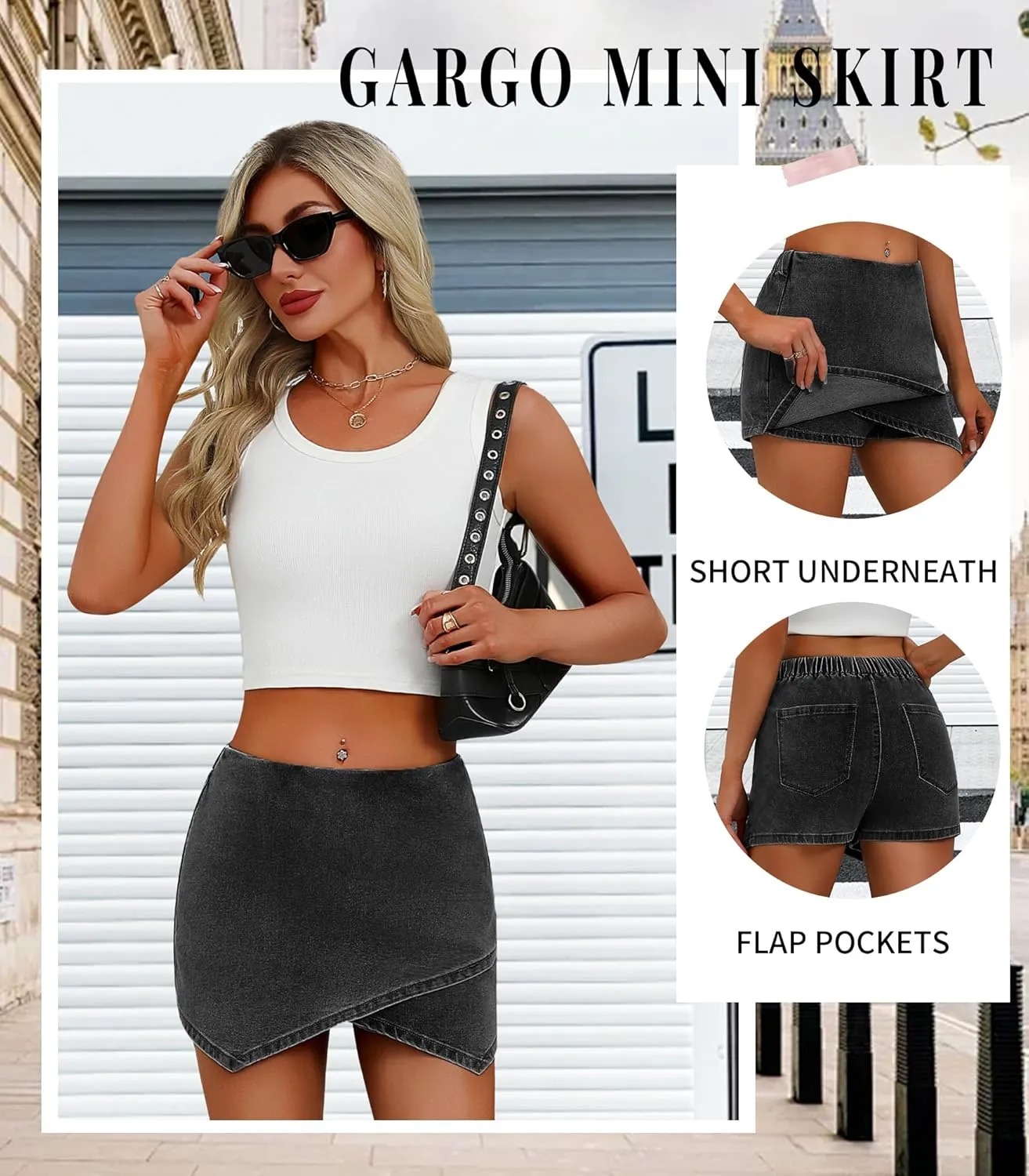 Women's Jean Skorts High Waist Wrap Asymmetrical Hem Mini Shorts Stretchy Trendy Casual Denim Shorts