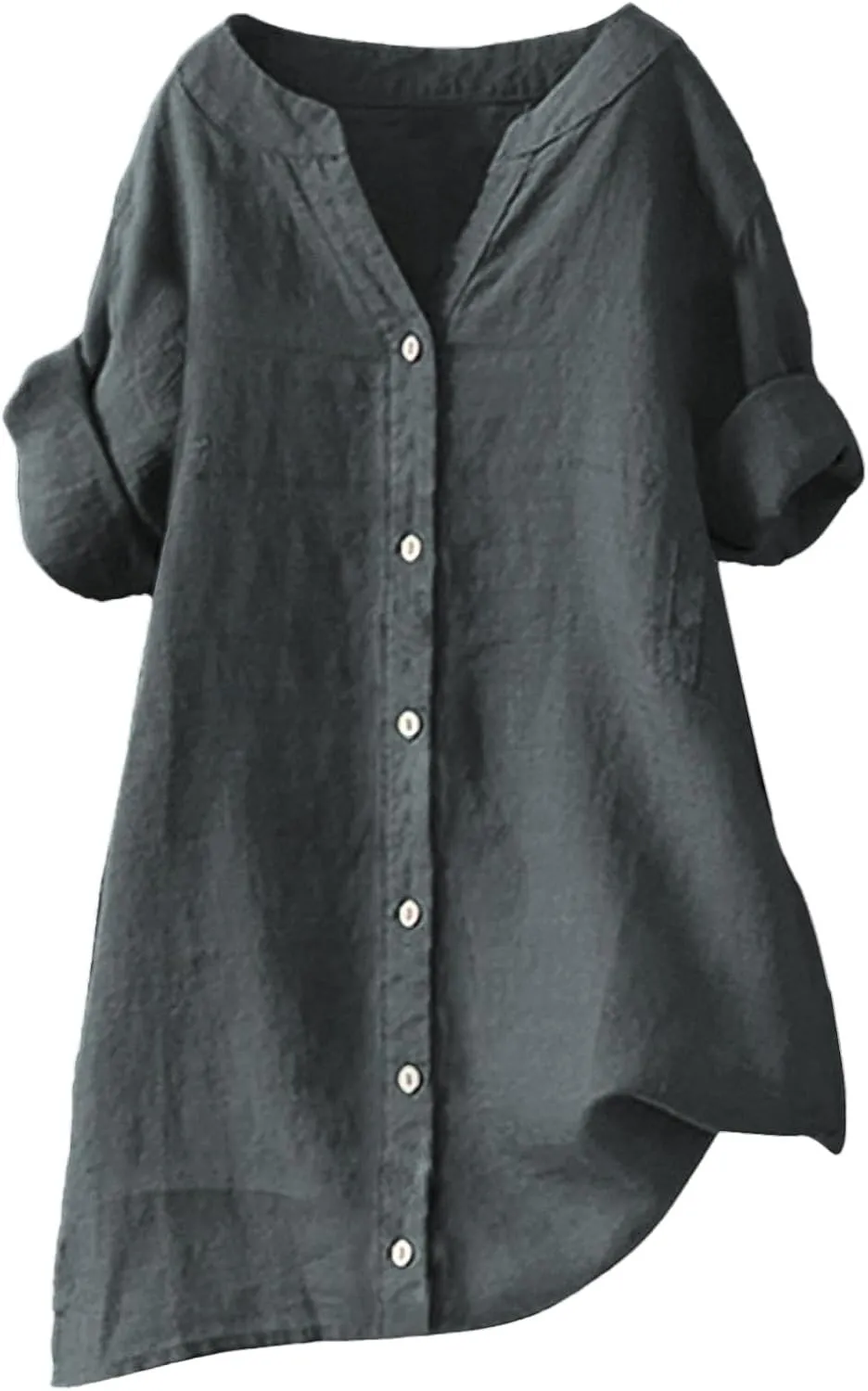 Womens Linen Button Down Shirts Summer 2025 Roll up Sleeve Oversized Boyfriend Solid Tops Casual Dressy Blouses