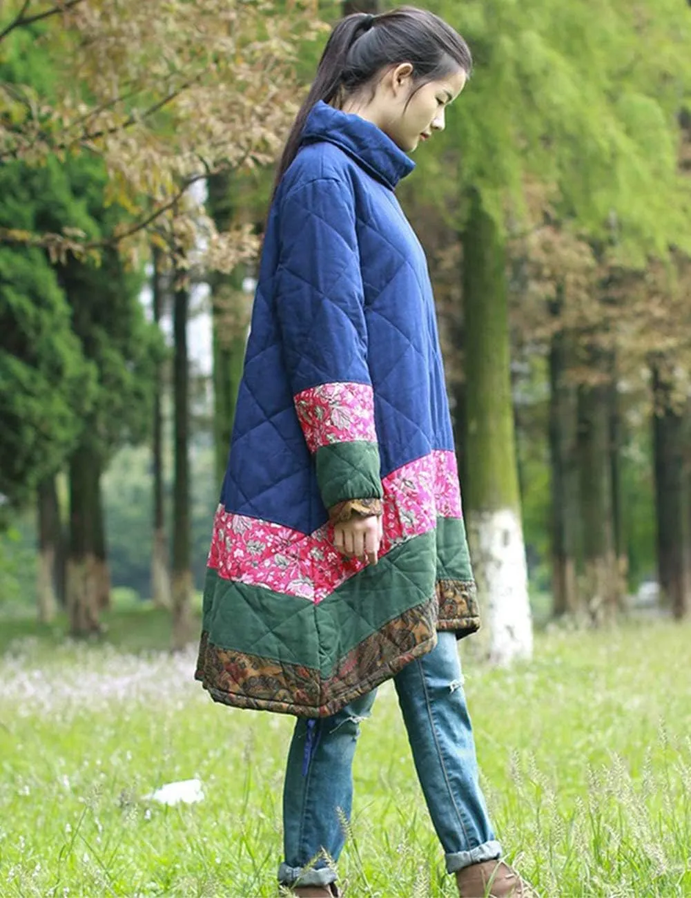 Women's Long Padded Warm Coat Quilted Pullover Jacket Parkas Chinese Style Outwear