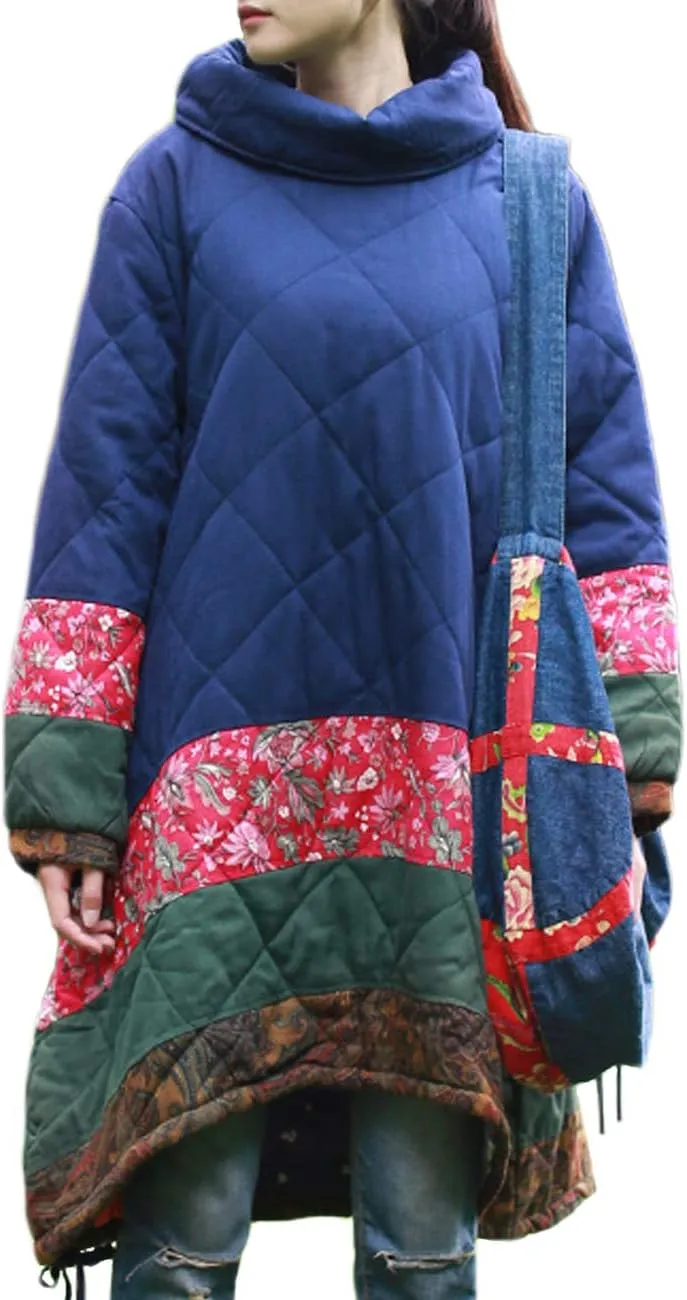 Women's Long Padded Warm Coat Quilted Pullover Jacket Parkas Chinese Style Outwear