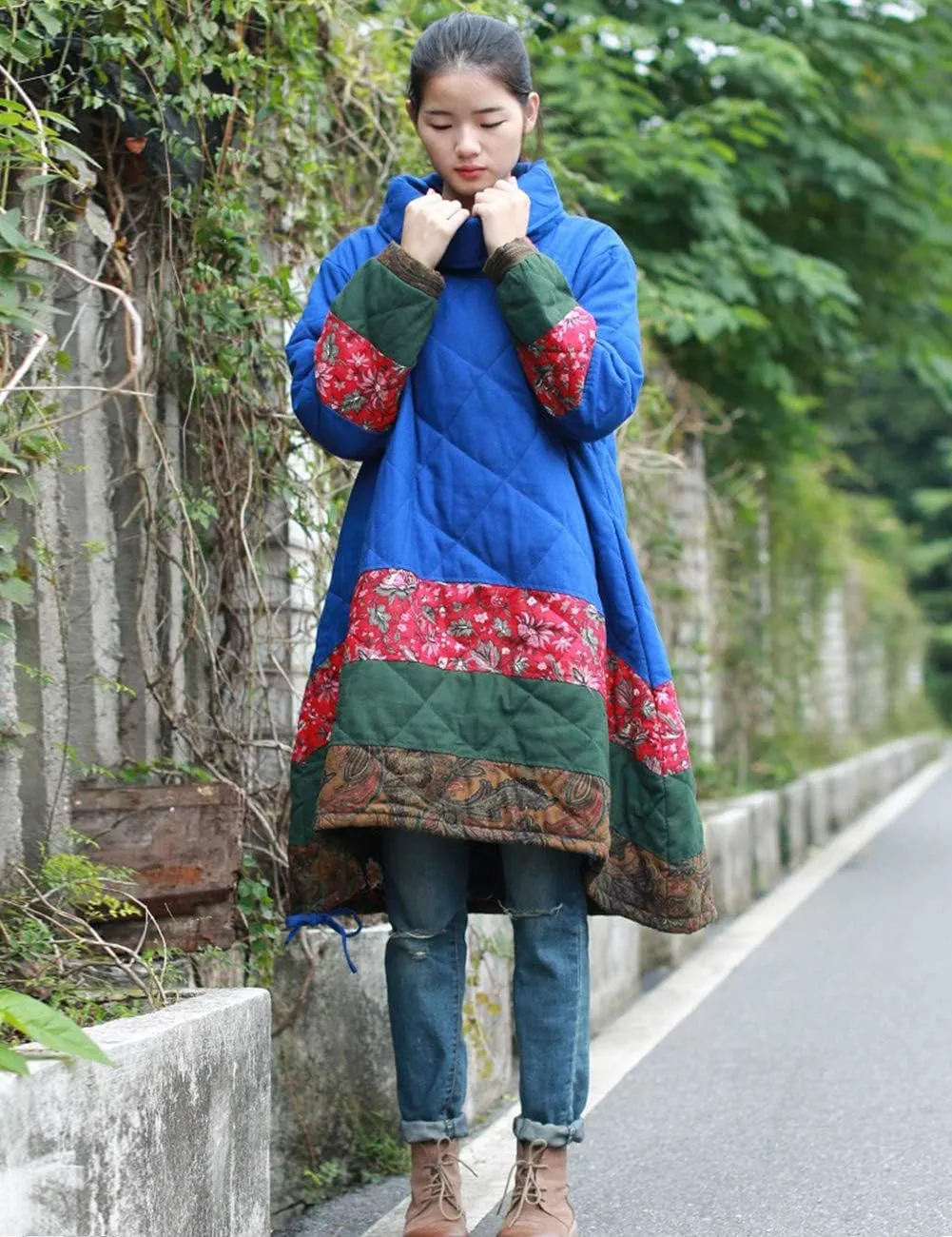 Women's Long Padded Warm Coat Quilted Pullover Jacket Parkas Chinese Style Outwear