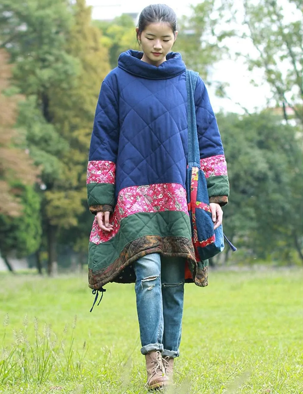 Women's Long Padded Warm Coat Quilted Pullover Jacket Parkas Chinese Style Outwear