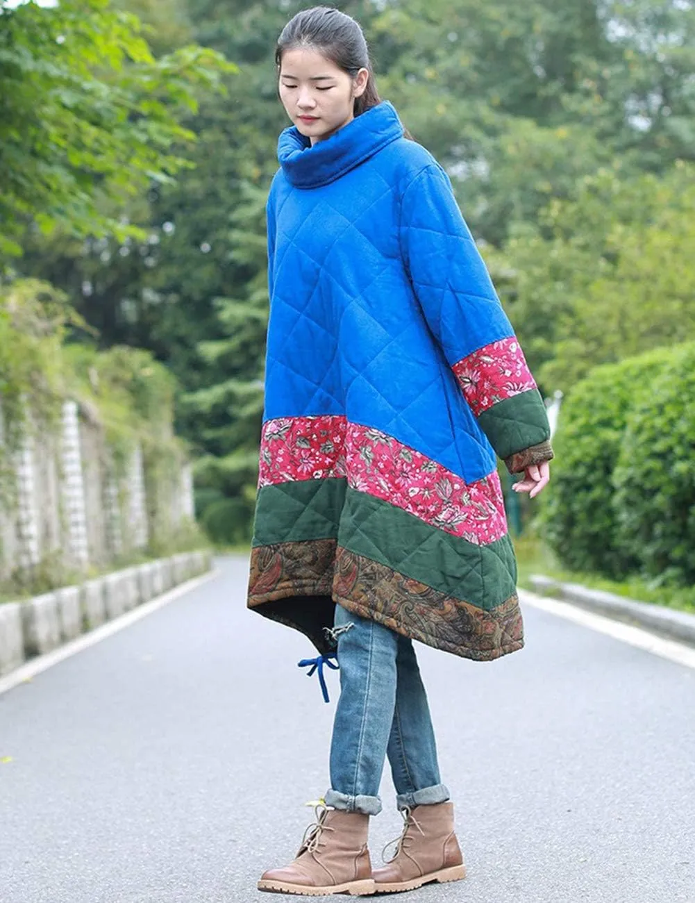 Women's Long Padded Warm Coat Quilted Pullover Jacket Parkas Chinese Style Outwear