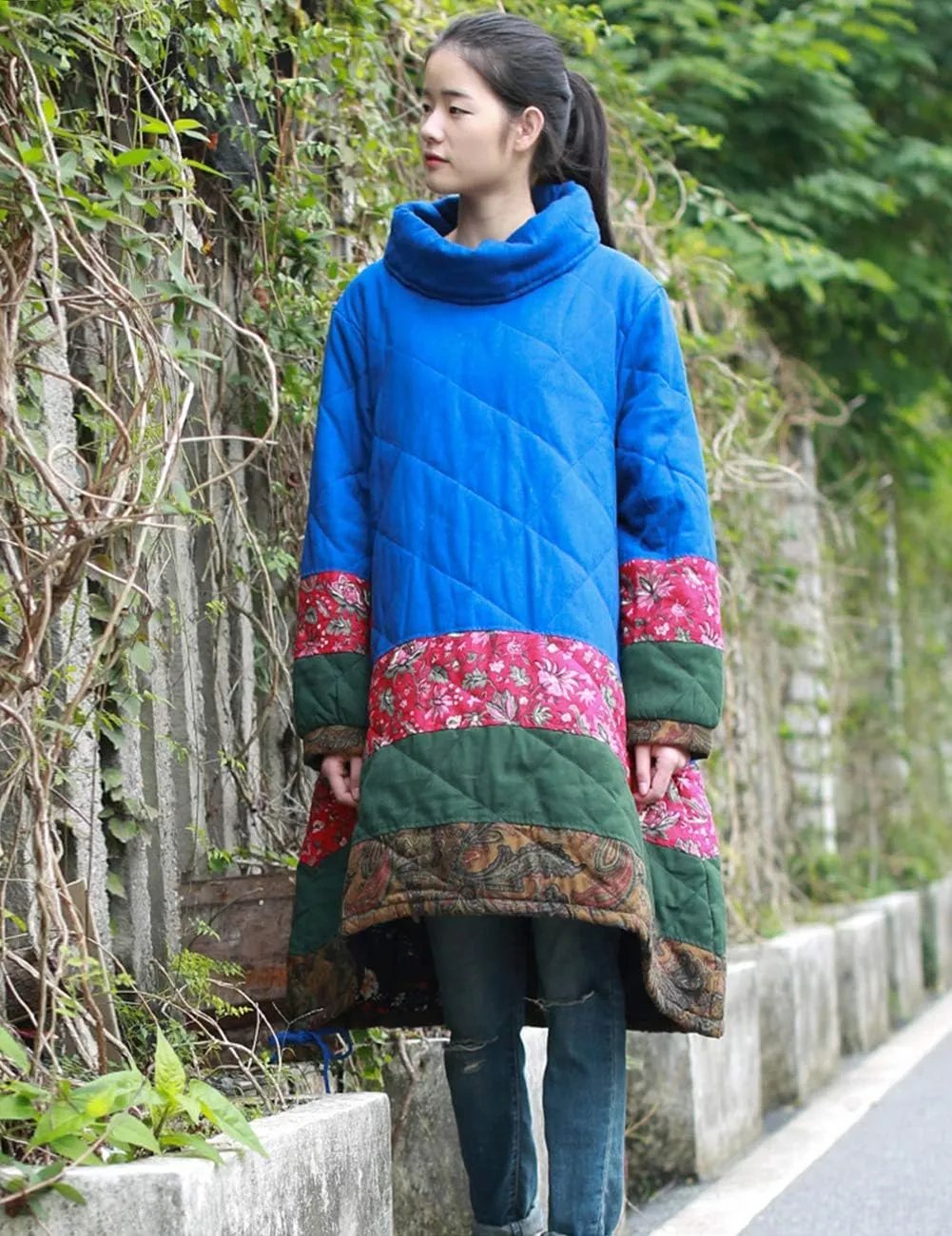 Women's Long Padded Warm Coat Quilted Pullover Jacket Parkas Chinese Style Outwear