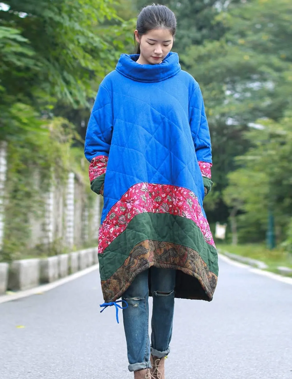 Women's Long Padded Warm Coat Quilted Pullover Jacket Parkas Chinese Style Outwear