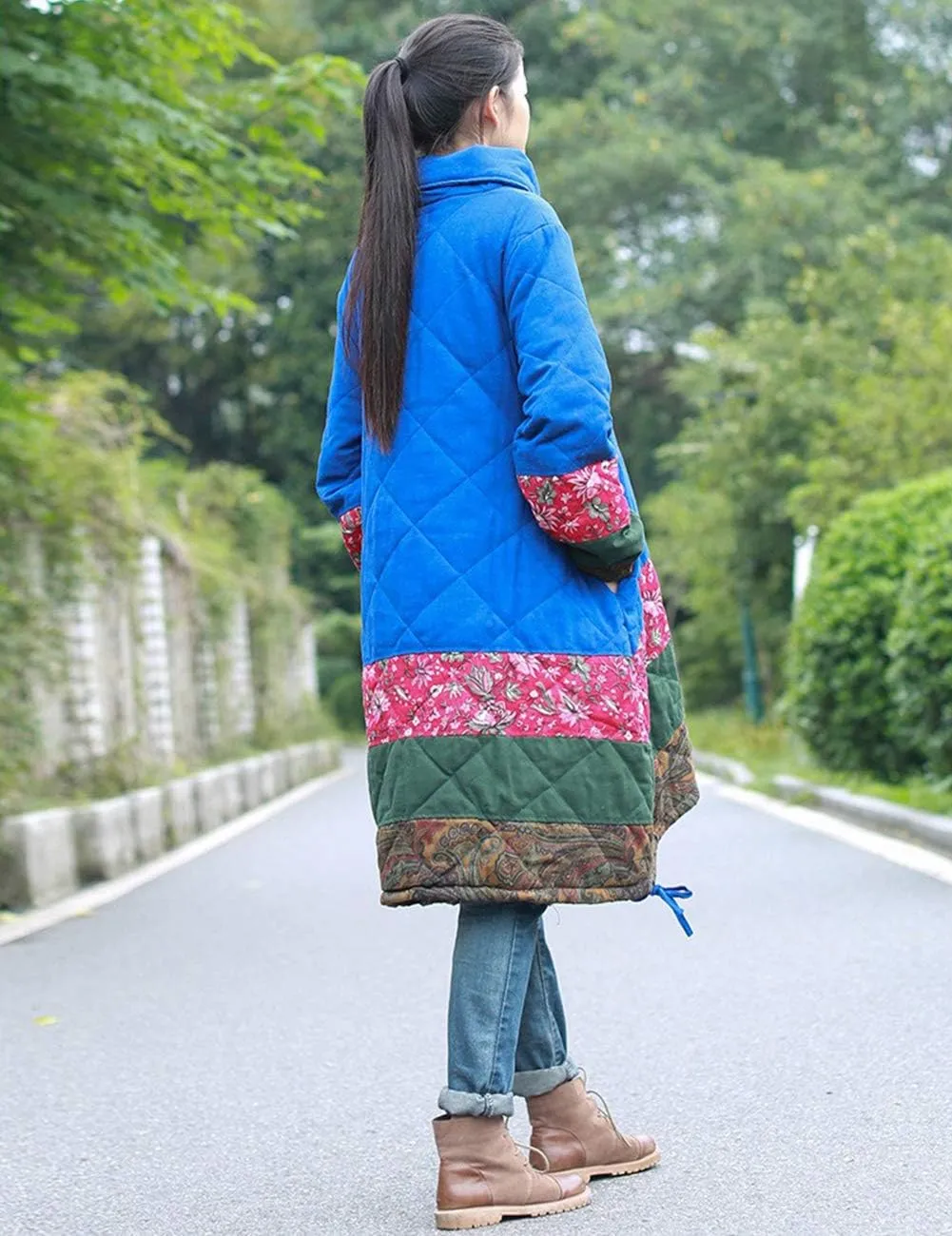 Women's Long Padded Warm Coat Quilted Pullover Jacket Parkas Chinese Style Outwear