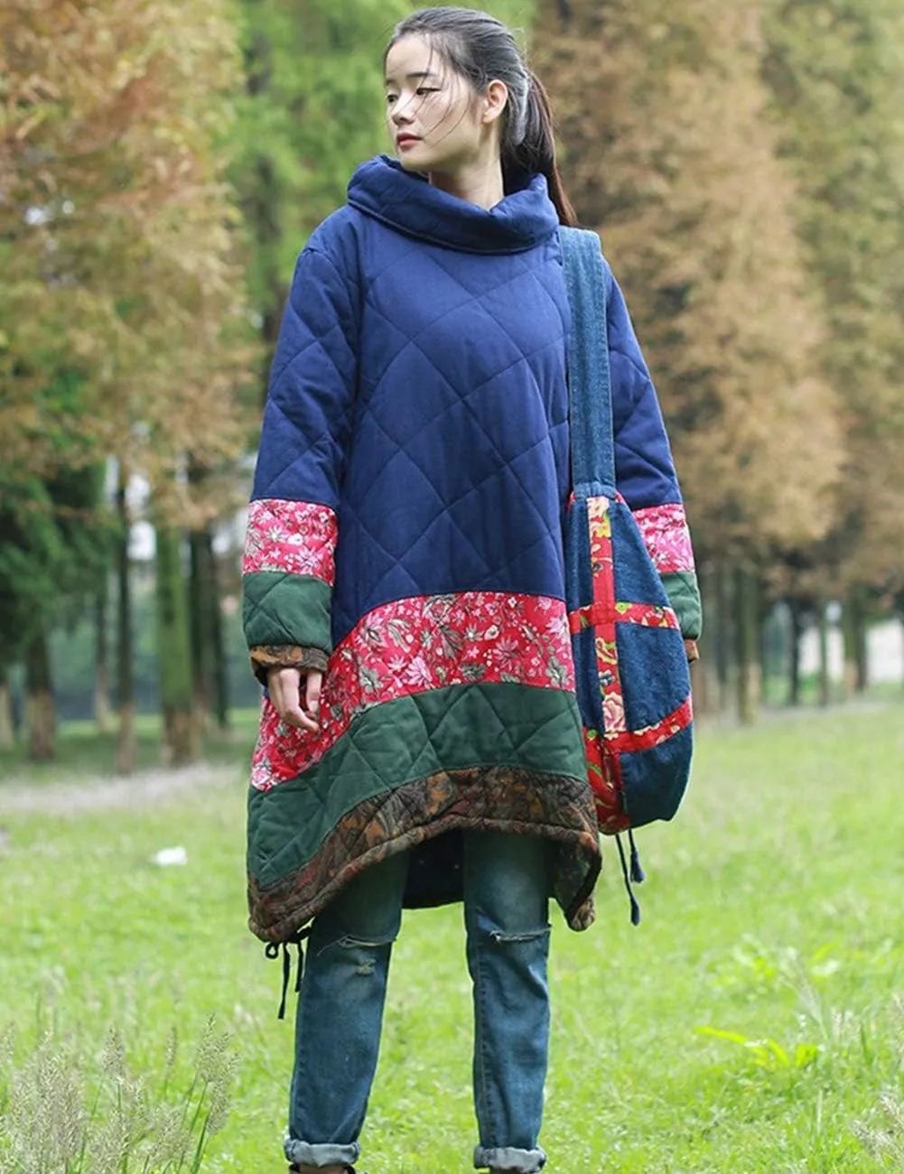 Women's Long Padded Warm Coat Quilted Pullover Jacket Parkas Chinese Style Outwear