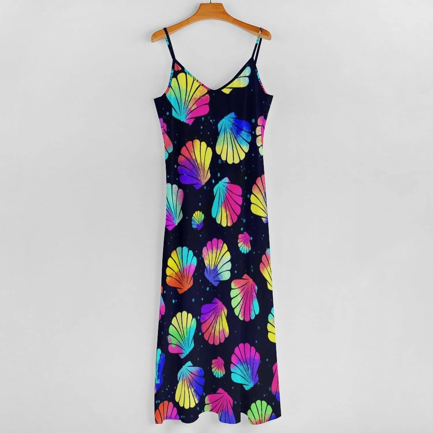 Women's Maxi Dress Tie Dye Seashell Summer Sun Dresses Casual Loose Long Dress V Neck Sleeveless Beach Dresses