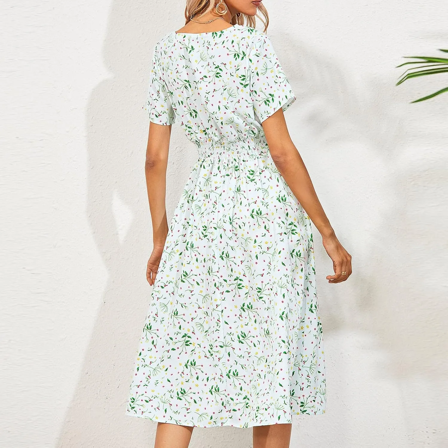 Women's Maxi Dresses 2024 Casual Floral Printed Boho Dresses Summer Swing V-Neck Short Sleeve Dress Casual, S-XL