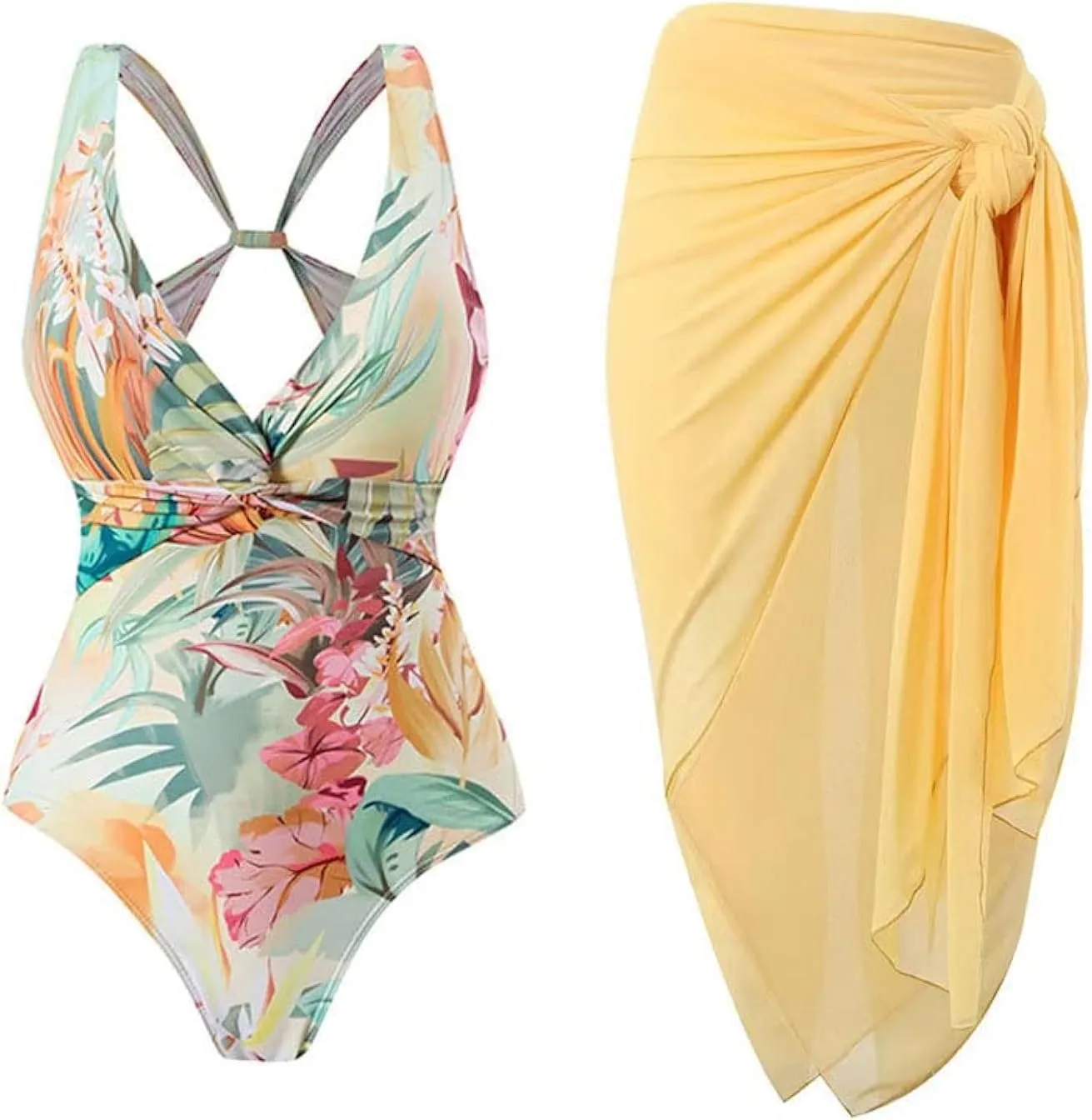 Women's One-Piece Swimsuits with Beach Cover Up Retro Swimsuit for Women with Cover Up Bathing Suits for Women