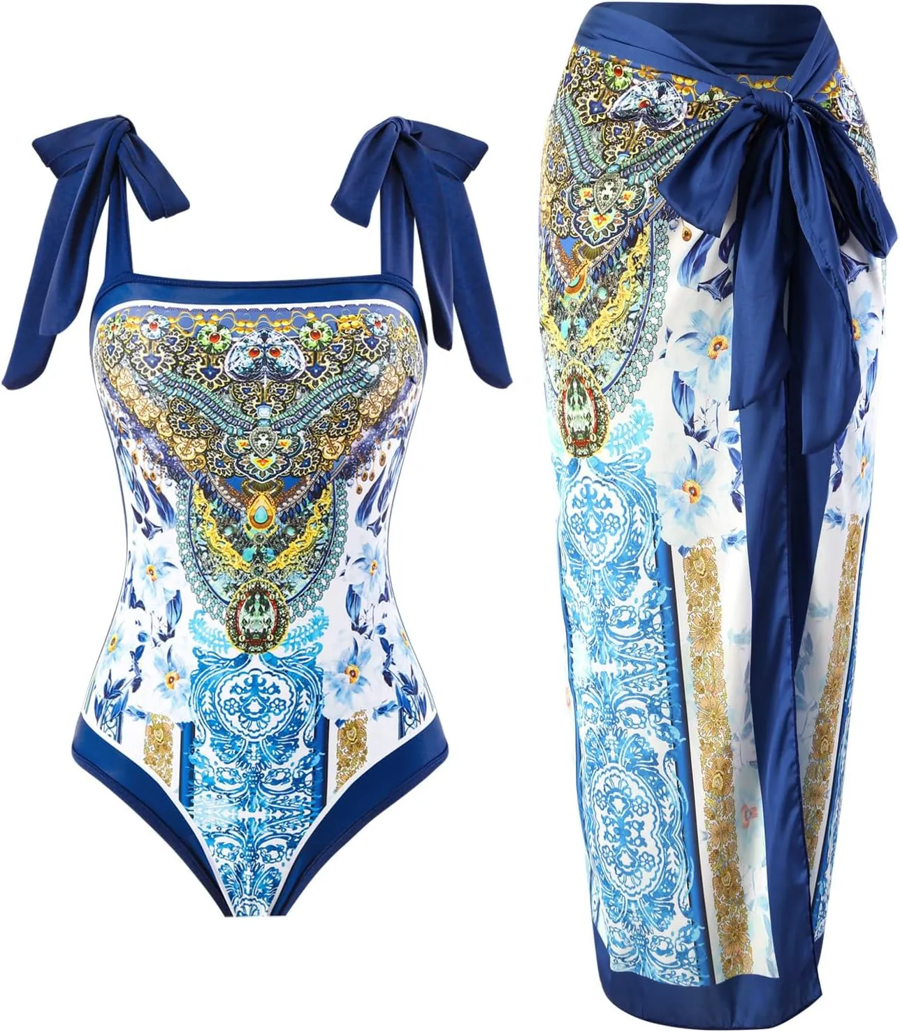 Women's One-Piece Swimsuits with Beach Cover Up Retro Swimsuit for Women with Cover Up Bathing Suits for Women