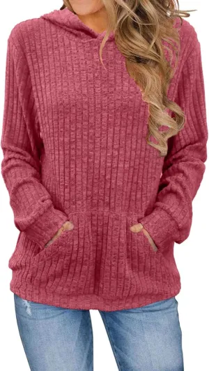 Women's Oversized Long Sleeve Hoodies Waffle Knit Pullover Sweatshirts Tops with Pockets Effortless Casual Comfort Wear