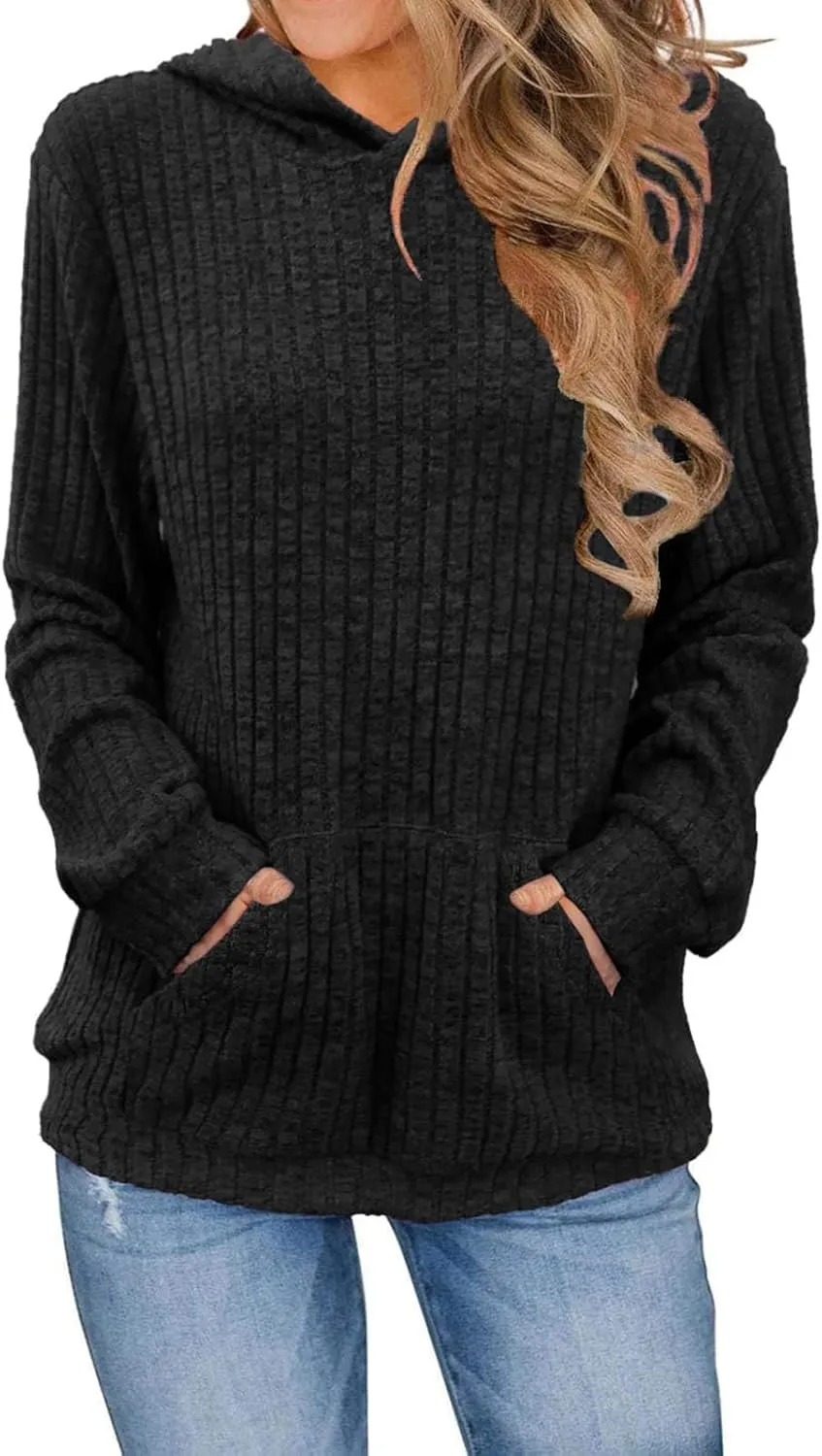 Women's Oversized Long Sleeve Hoodies Waffle Knit Pullover Sweatshirts Tops with Pockets Effortless Casual Comfort Wear