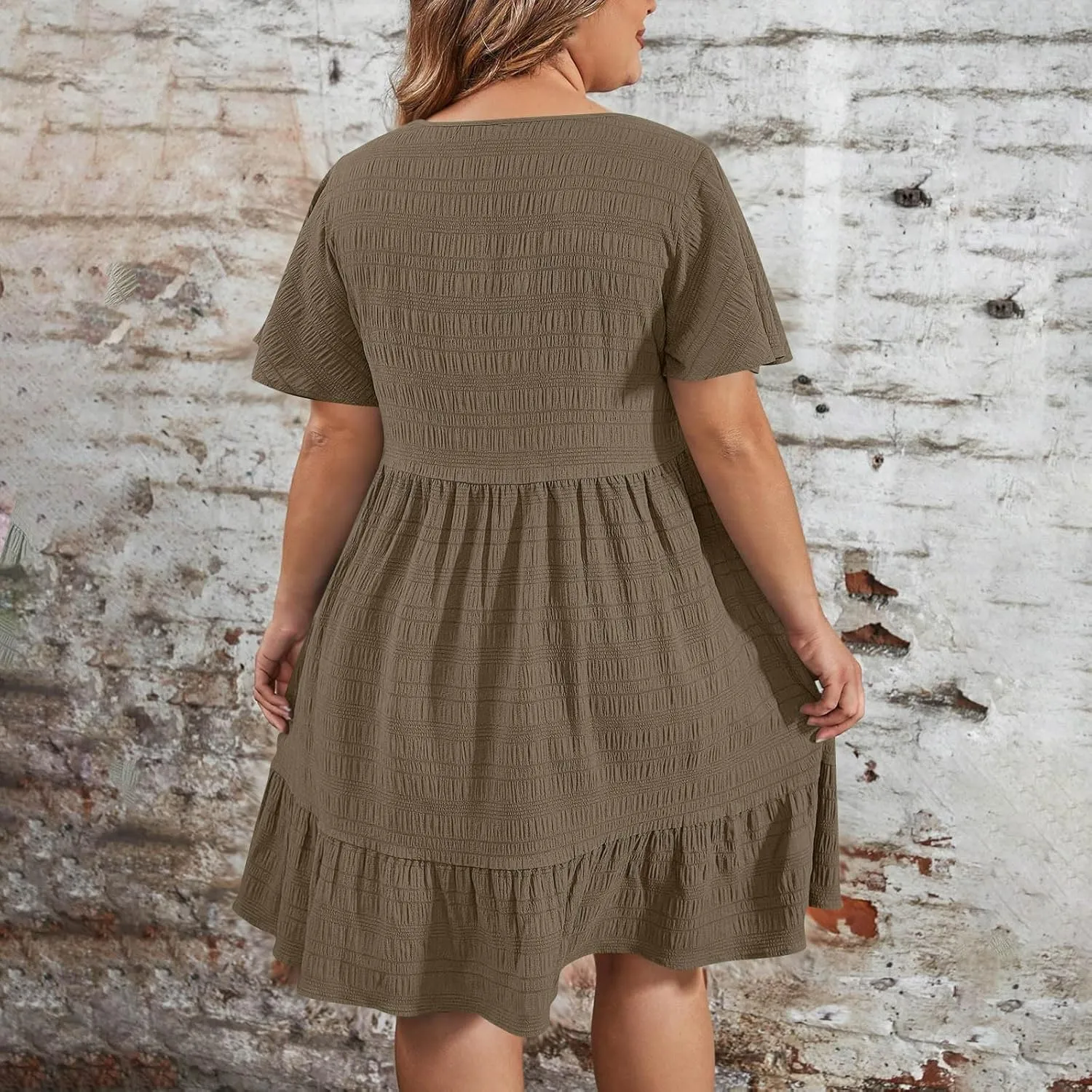 Women's Plus Size Midi Dresses for Curvy Women Summer Short Sleeve Casual Ruffle Swing A-line Flowy Dress 2025
