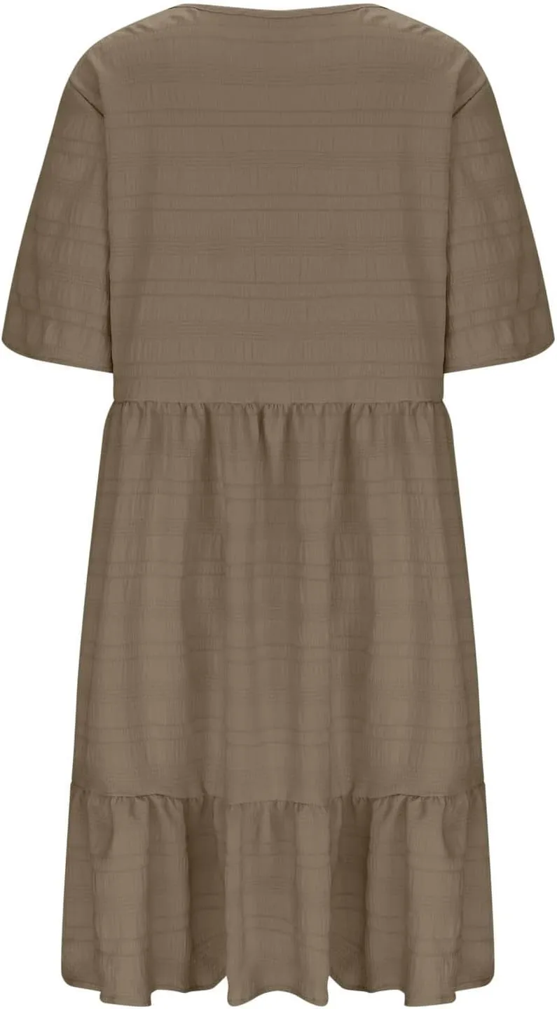 Women's Plus Size Midi Dresses for Curvy Women Summer Short Sleeve Casual Ruffle Swing A-line Flowy Dress 2025