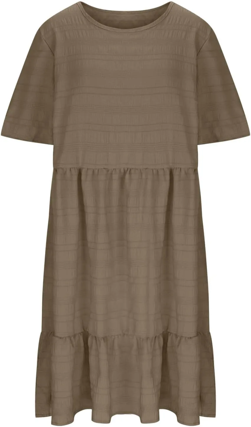 Women's Plus Size Midi Dresses for Curvy Women Summer Short Sleeve Casual Ruffle Swing A-line Flowy Dress 2025