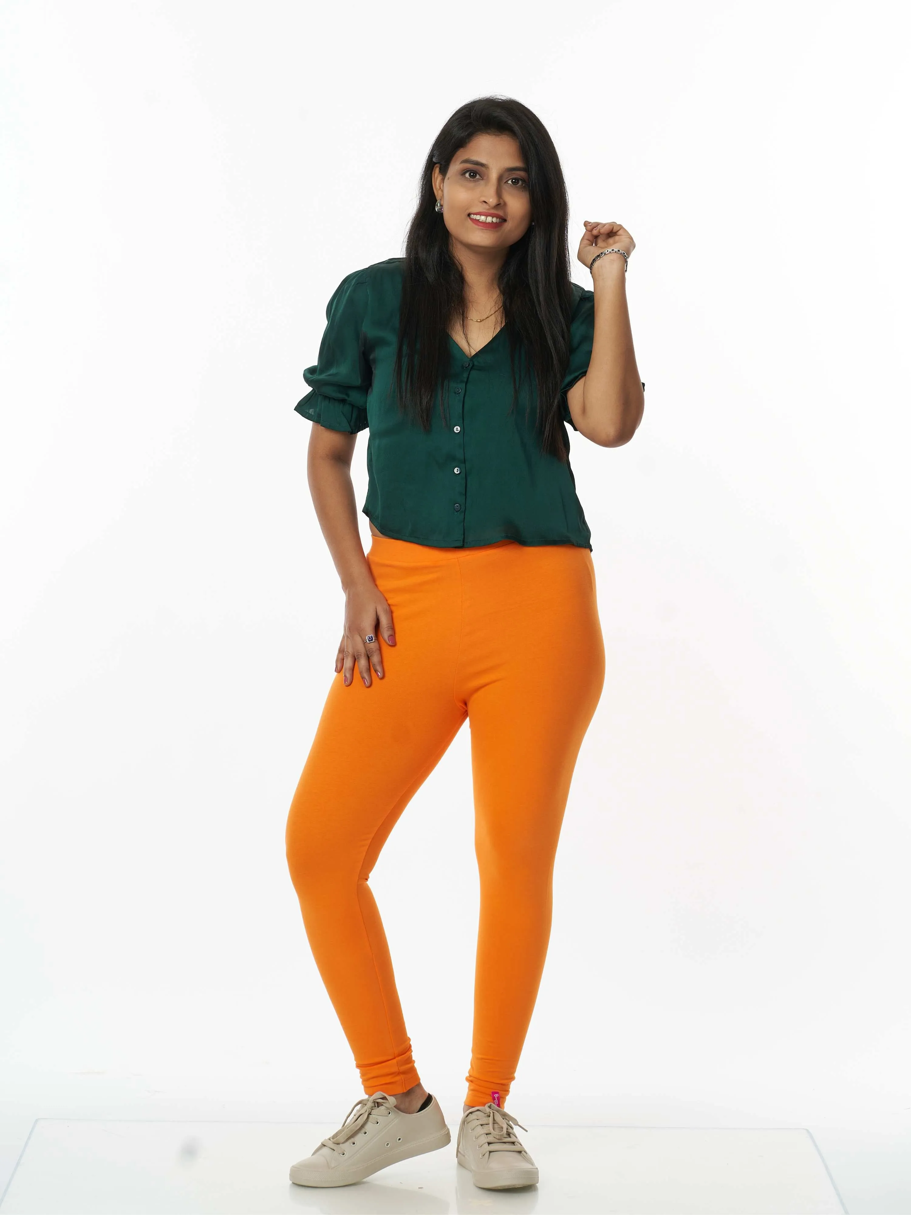 Women's premium full length Stretchy Leggings - Orange