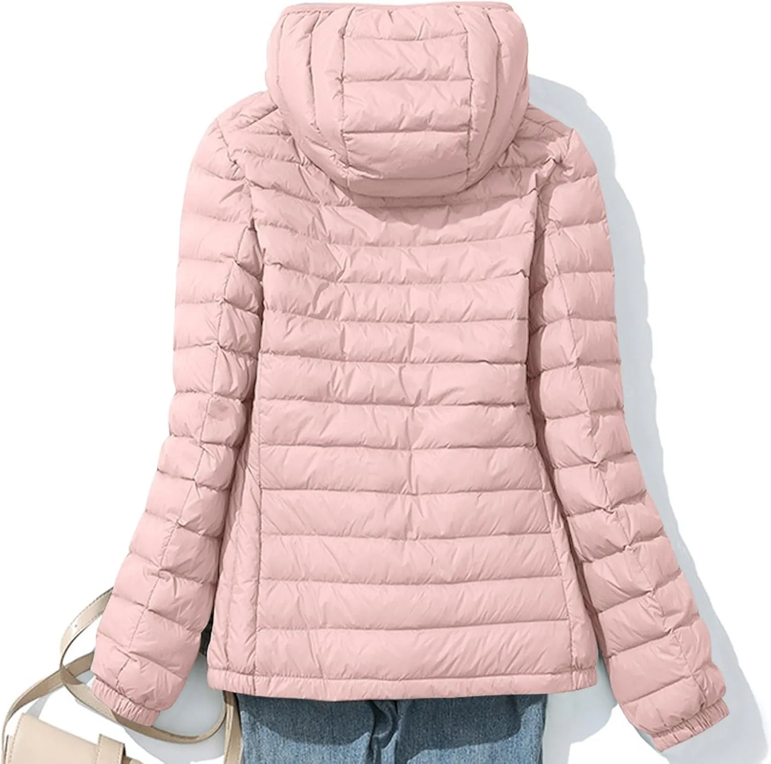 Women's Quilted Puffer Coat Packable Ultra Lightweight Duck Down Jackets Zip Up Outerwear with Removable Hood