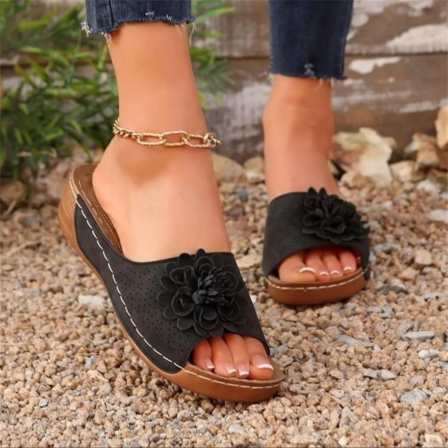 Women's Retro Sandals Spring Summer And Autumn New Wedge Heel Open Toe Outdoor Thick Clog Sandals for Women Buckle