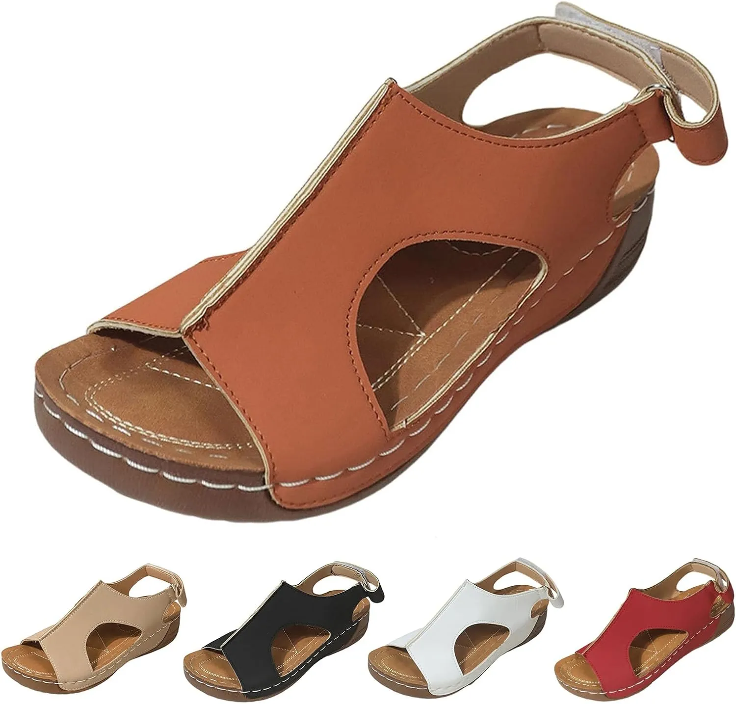 Womens Sandals Comfortable Arch Support Open Toe Hollow Out Breathable Orthopedic Sandals Dressy Summer Beach Comfortable Walking Slip On Lightweight Low Wedges Sandal