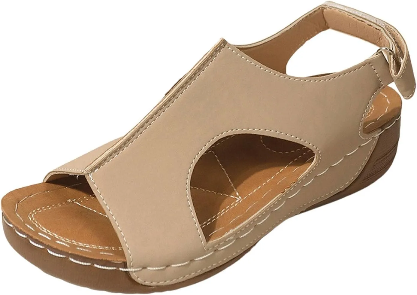 Womens Sandals Comfortable Arch Support Open Toe Hollow Out Breathable Orthopedic Sandals Dressy Summer Beach Comfortable Walking Slip On Lightweight Low Wedges Sandal
